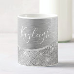 Silver Glitzer Glam Bling Personalisiert Metallic Kaffeetasse<br><div class="desc">Dieses silber gebürstete Metall und glamouröse Imitate Glitzer gemusterte Kaffee-Tasse mit Ihrem eigenen individuelle Name leicht personalisieren.</div>