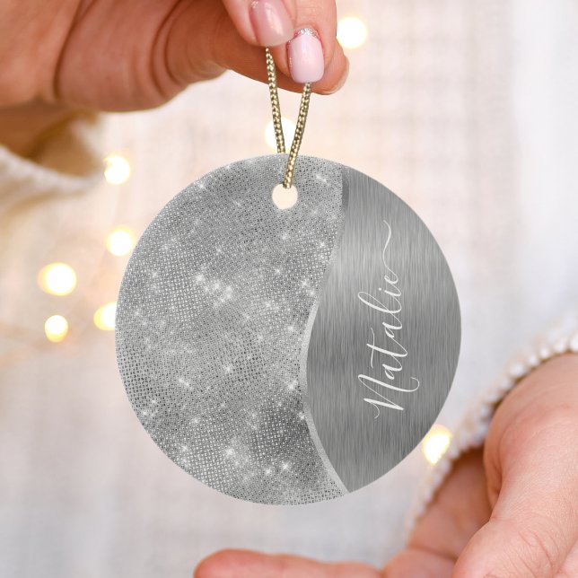 Silver Glitzer Glam Bling Personalisiert Metallic Keramik Ornament (Von Creator hochgeladen)