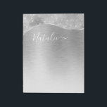 Silver Glitzer Glam Bling Personalisiert Metallic Notizblock<br><div class="desc">Dieses silber gebürstete Metall und glamouröse Imitate Glitzer gemustert Notizblock mit Ihrem eigenen individuelle Name leicht personalisieren.</div>