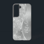 Silver Glitzer Glam Bling Personalisiert Metallic Samsung Galaxy Hülle<br><div class="desc">Dieses silber gebürstete Metall und glamouröse Imitate Glitzer gemustert Handy Gehäuse mit Ihrem eigenen individuelle Name leicht personalisieren.</div>