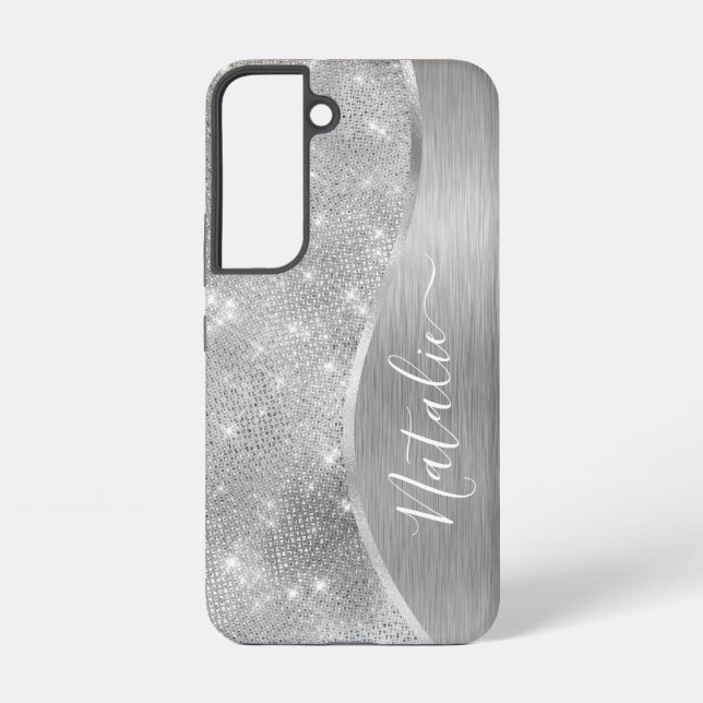 Silver Glitzer Glam Bling Personalisiert Metallic Samsung Galaxy Hülle (Rückseite)