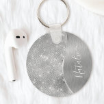 Silver Glitzer Glam Bling Personalisiert Metallic Schlüsselanhänger<br><div class="desc">Dieses silber gebürstete Metall und glamouröse Imitate Glitzer gemusterten Schlüsselanhänger mit Ihrem eigenen individuelle Name leicht personalisieren.</div>