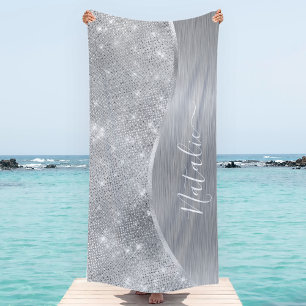 Silver Glitzer Glam Bling Personalisiert Metallic Strandtuch
