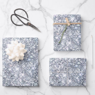 Silver Glitzer Glam Bling Trendy Stilgeschenk Ihr Geschenkpapier Set