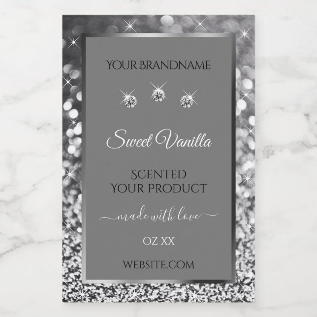Silver Glitzer Glam Gray Packing Labels Lebensmitteletikett (Einzelnes Label)