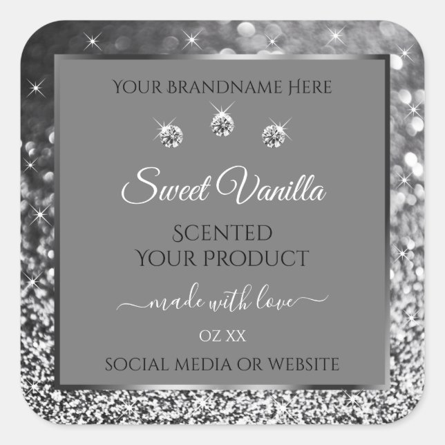 Silver Glitzer Glam Gray Packing Labels Quadratischer Aufkleber (Vorderseite)