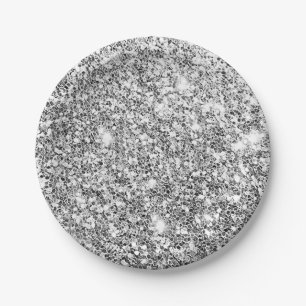 Silver Glitzer Glam Pappteller