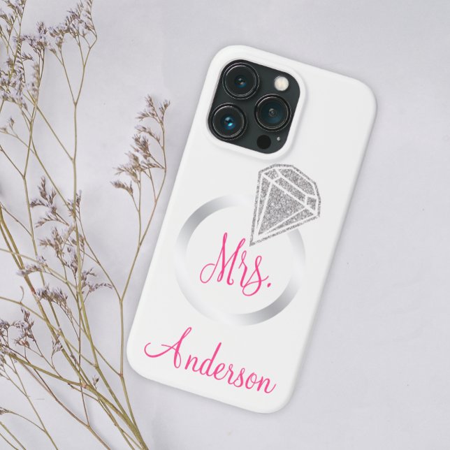 Silver Glitzer Glam Ring Mrs. Bride Anfangsname Case-Mate iPhone Hülle (Von Creator hochgeladen)