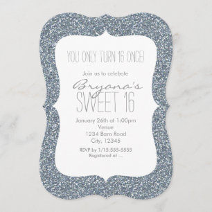 Silver Glitzer Glam Sweet 16 Einladungen zum Gebur
