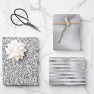 Silver Glitzer Glitz Geschenkpapier Set