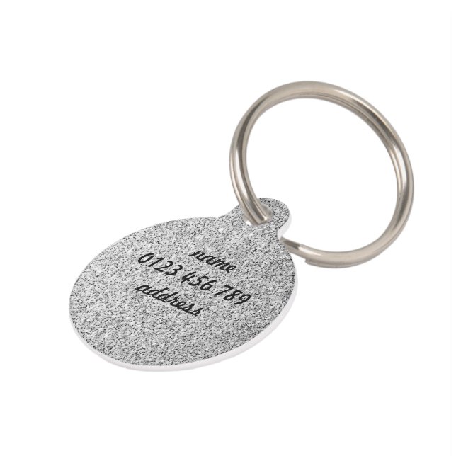 Silver Glitzer Glitzern Schwarz-weiß Personalisier Haustiermarke (Seite)