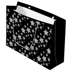 Silver Glitzer Glitzern Stars schwarz Große Geschenktüte