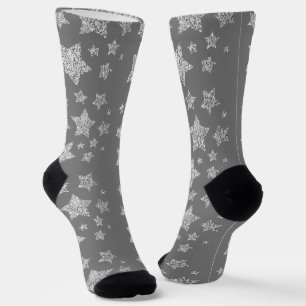 Silver Glitzer Glitzern Sternmuster hellgrau Socken