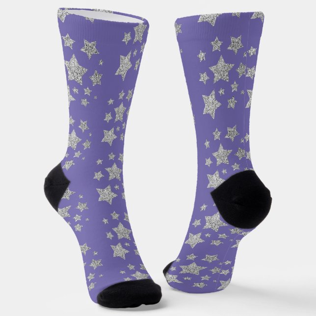 Silver Glitzer Glitzern Sternmuster lila Socken (Gewinkelt)