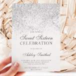 Silver Glitzer Glitzern White Chic 16 . Geburtstag Einladung<br><div class="desc">Moderne,  hübsche,  schicke und elegante Silber-Glitzer-Dusche mit weißem Häuserblock Sweet 16 Geburtstagsfeier Einladung .</div>