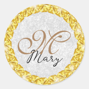 Silver Glitzer Gold Jewel Frame Monogram Runder Aufkleber