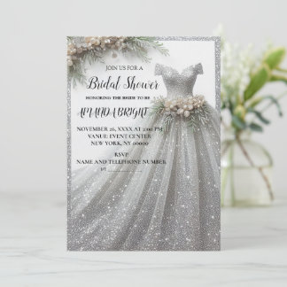 Silver Glitzer Gown Dress Bridal Dusche Einladung