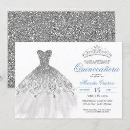 Silver Glitzer Gown Elegante Quinceañera Einladung