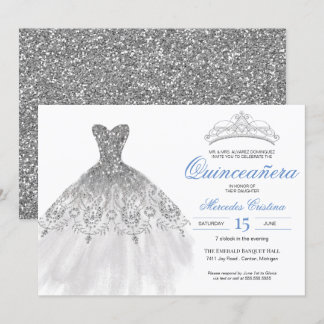 Silver Glitzer Gown Elegante Quinceañera Einladung