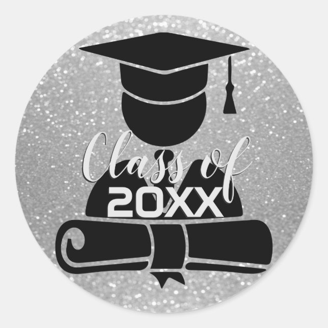 Silver Glitzer Grad Student - Klasse 20XX Runder Aufkleber (Vorderseite)