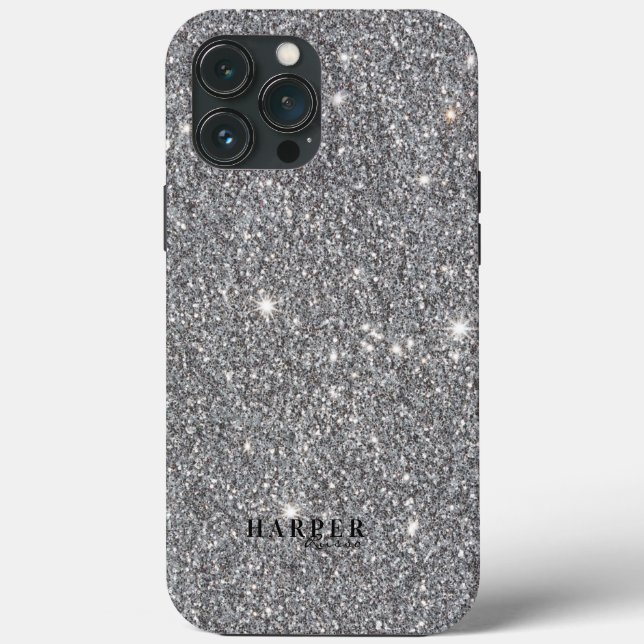 Silver Glitzer Gradient Individuelle Name Case-Mate iPhone Hülle (Rückseite)