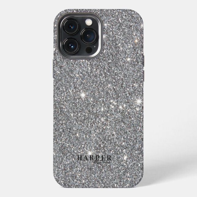 Silver Glitzer Gradient Individuelle Name iPhone 13 Pro Max Hülle (Rückseite)