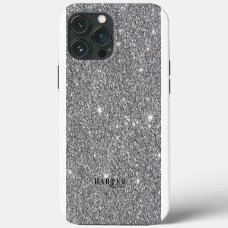 Silver Glitzer Gradient Individuelle Name iPhone 13 Pro Max Hülle