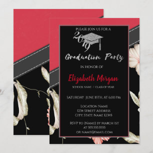 Silver Glitzer Graduation Cap, Blume Einladung