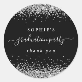 Silver Glitzer Graduation Party Black Danke Runder Aufkleber