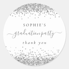 Silver Glitzer Graduation Party Danke Runder Aufkleber
