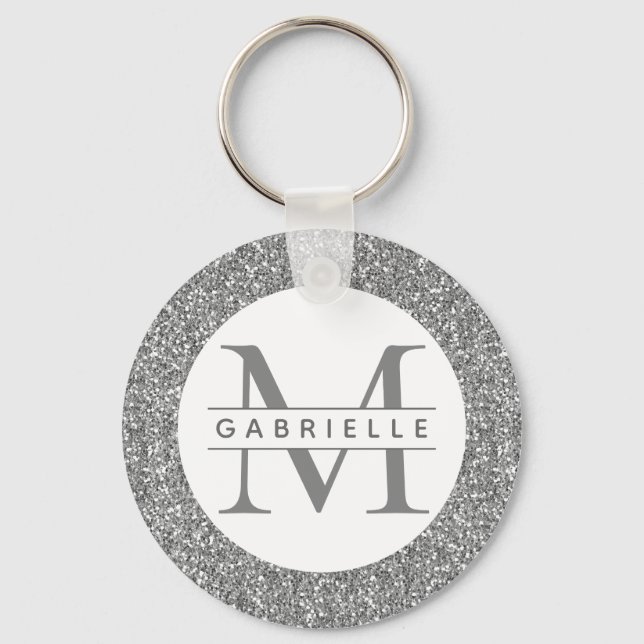 Silver Glitzer Gray Initials Name Schlüsselanhänge Schlüsselanhänger (Vorderseite)