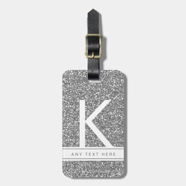 Silver Glitzer Gray Minimal Chic Modernes Gepäck Gepäckanhänger (Vorderseite vertikal)