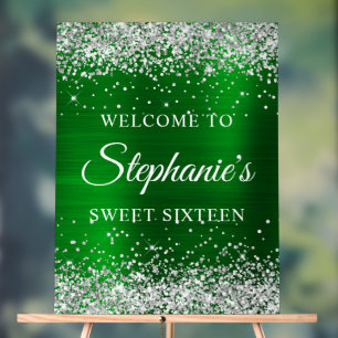 Silver Glitzer Green Foil 16 . Geburtstag Willkomm Acrylschild