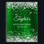 Silver Glitzer Green Foil 40th Birthday Guest Notizbuch<br><div class="desc">Erstellen Sie Ihr eigenes 40. Geburtstag Party-Design auf einem leeren Notebook. Girly Imitate funkelnd silberner Glitzer auf der Oberseite und unten Rand, über einem Imitat hellgrün gebürstet Metall Stil glänzende Folie. Passen Sie die Stile des Schriftartes an, um Ihr eigenes Gästebuch zu kreieren. Eine klassische, elegante Kalligraphie gepaart mit einem...</div>