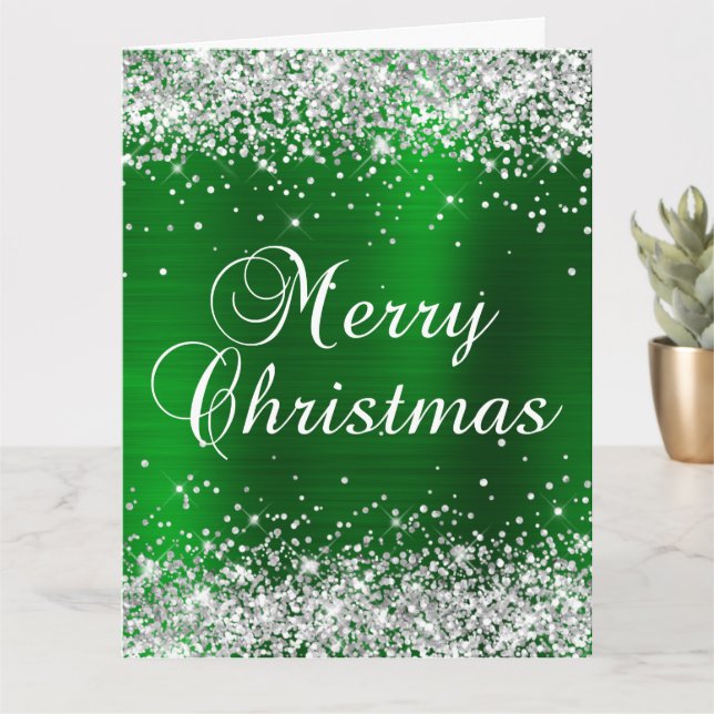 Silver Glitzer Green Foil Big Frohe Weihnachten Karte (Kleine Pflanze)