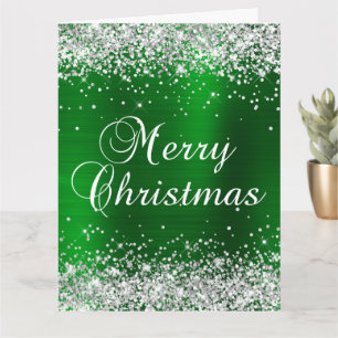Silver Glitzer Green Foil Big Frohe Weihnachten Karte