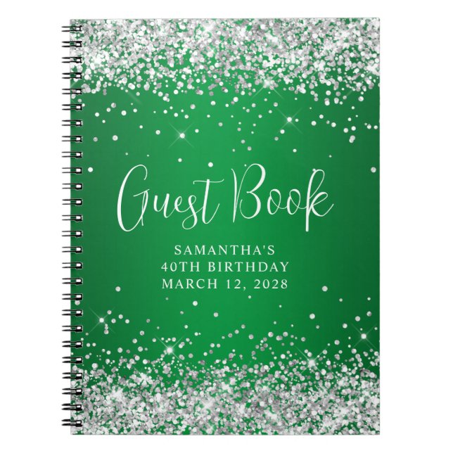 Silver Glitzer Green Ombre 40th Birthday Guest Notizblock (Vorderseite)