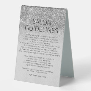 Silver Glitzer Health Safety Hair Salon Covid 19 Tischaufsteller