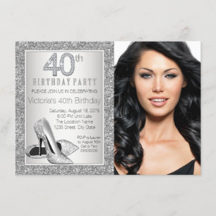 Silver Glitzer High Heel Shoe 40. Geburtstag Einladung