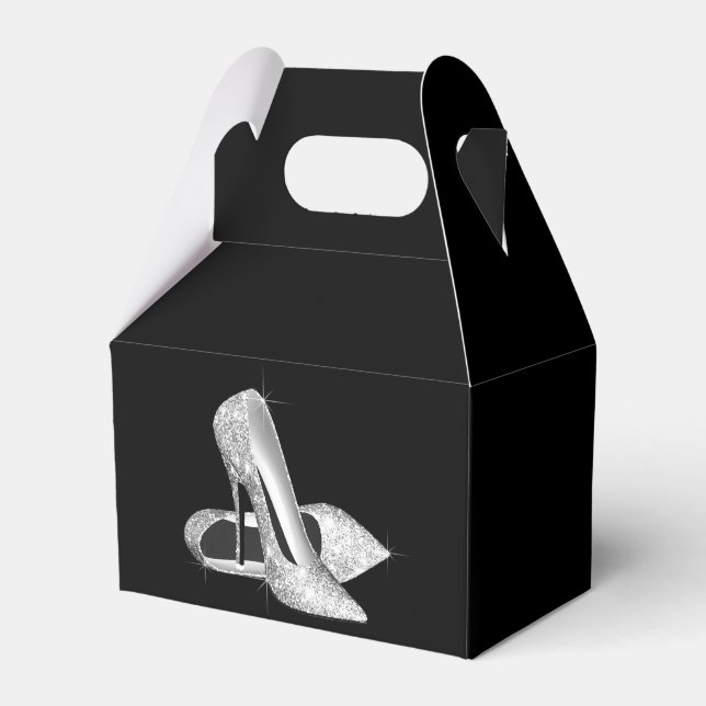Silver Glitzer High Heel Shoe Geschenkschachtel (Vorderseite)