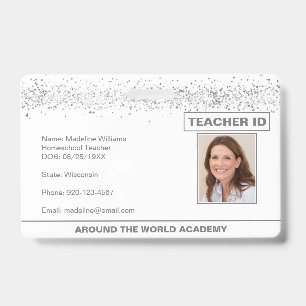 Silver Glitzer Homeschool Lehrer ID Abzeichen Ausweis