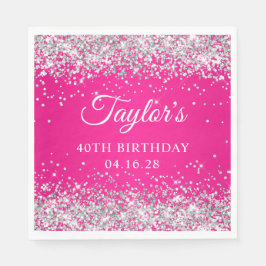 Silver Glitzer Hot Pink 40. Geburtstag Serviette