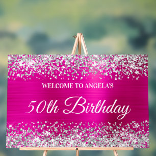 Silver Glitzer Hot Pink 50. Geburtstag Willkommen Acrylschild