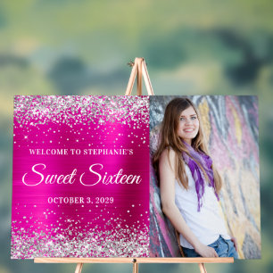 Silver Glitzer Hot Pink Foil 16 . Geburtstag Willk Acrylschild