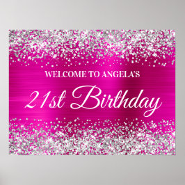 Silver Glitzer Hot Pink Foil 21. Geburtstag Willko Poster