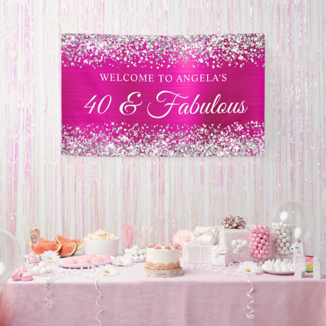 Silver Glitzer Hot Pink Foil 40 & Fantastischer Em Banner (Party)
