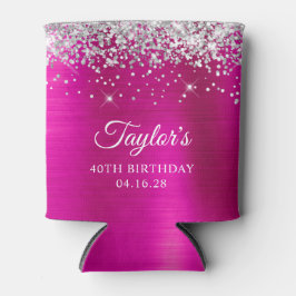 Silver Glitzer Hot Pink Foil 40. Geburtstag Dosenkühler