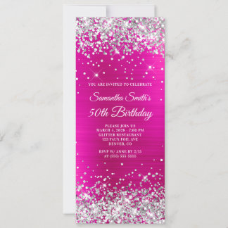 Silver Glitzer Hot Pink Foil 50. Geburtstag Einladung