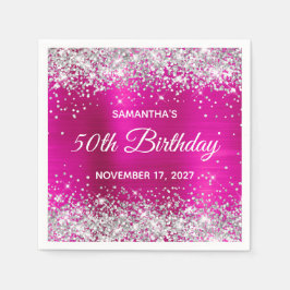 Silver Glitzer Hot Pink Foil 50. Geburtstag Serviette
