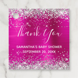 Silver Glitzer Hot Pink Foil Babydusche Vielen Dan Geschenkanhänger